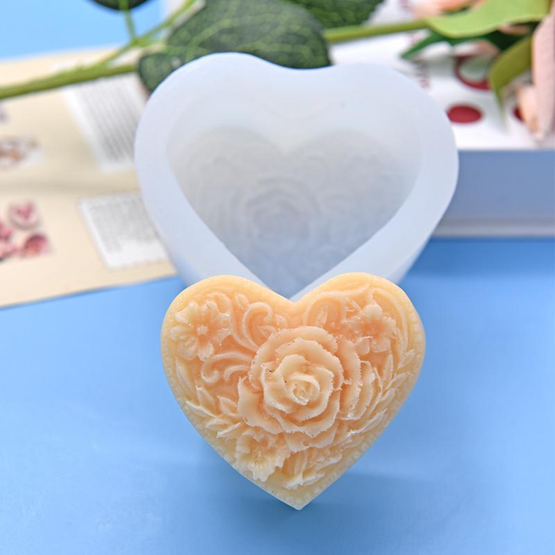 Heart Shaped Rose Design Silicone Mold, DIY Candle Soap Making Mold, DIY Candle Soap Making Tool