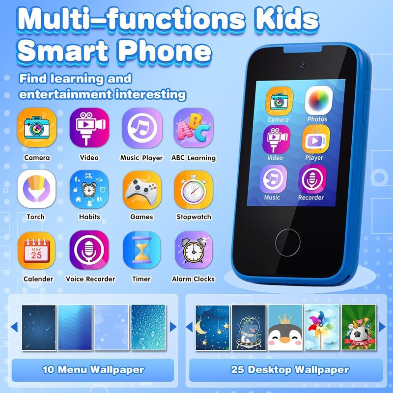 Kids Phone Gifts and Toys for 3-8 Year Olds Boys, Toy Phone with Dual Camera, MP3 Music Player, Games, Habit Tracker Touchscreen Toddler Phone Learning Toy Birthday Gifts for Girls Age 3 4 5 6 7 8