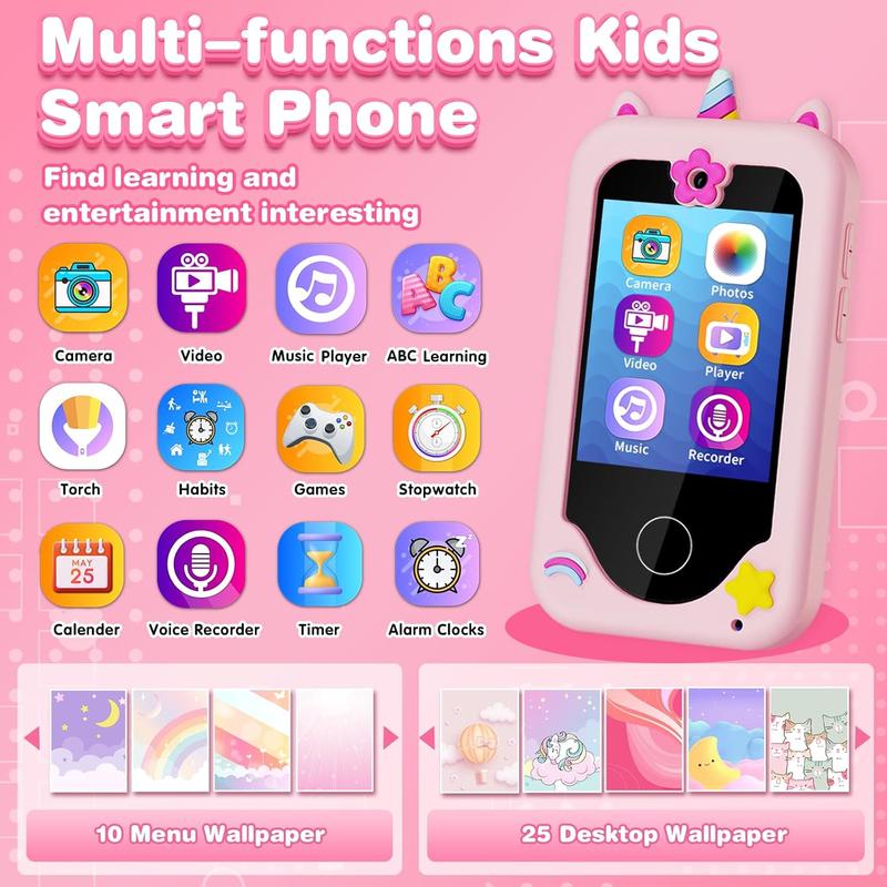 Kids Phone Gifts and Toys for 3-8 Year Olds Boys, Toy Phone with Dual Camera, MP3 Music Player, Games, Habit Tracker Touchscreen Toddler Phone Learning Toy Birthday Gifts for Girls Age 3 4 5 6 7 8