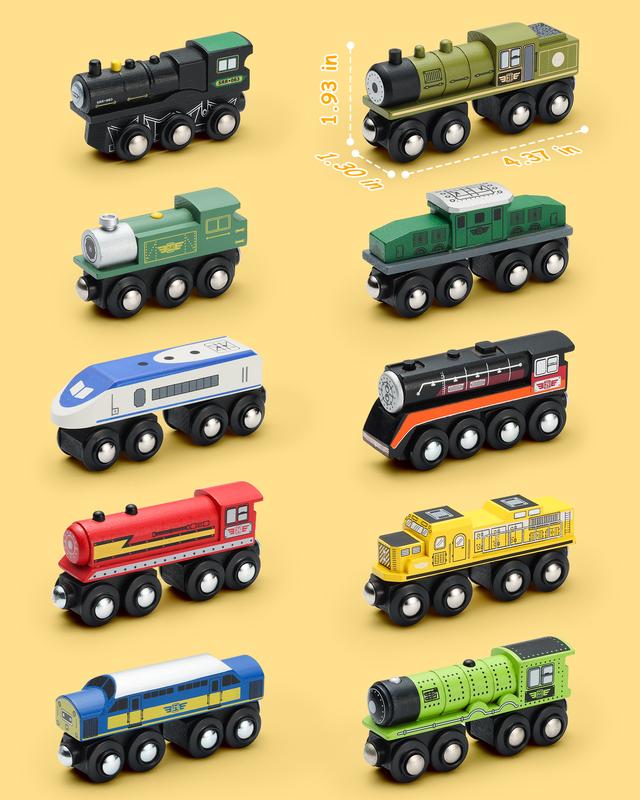 SainSmart Jr. Wooden Train Set Accessories, Magnetic Toy Car Set (10 PCS), Compatible with All Major Brands, Gift for Toddlers, Boys, and Girls Aged 3+