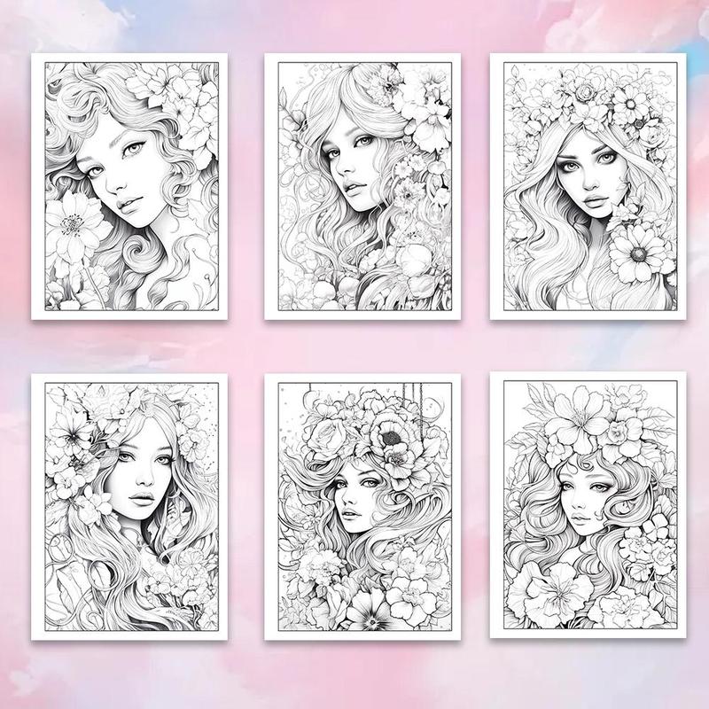 Flower Pattern Colouring Book, 30pcs set DIY Painting Supplies, Wall Art Decor for Home Living Room Bedroom