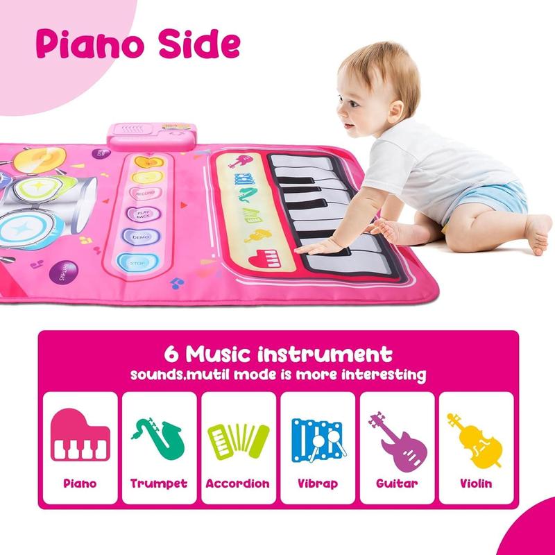 1 Year Old Girl Gifts, Piano Mat Kids Toys for 1 Year Old Girl, 2 in 1  Music Mat with Keyboard & Drum, Early Educational Musical Toys First Birthday Christmas Gifts