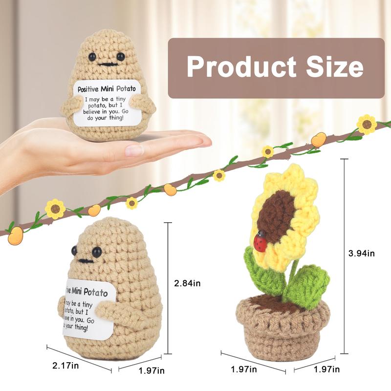 Knitted emotional support, 2pc giftbox ，Birthday Gifts for Women Mom Best Friend ，Valentine's Day Gift Table Decor Handmade Emotional Support(Potato & Sunflower) wedding box knitted party favors desktop decoration basket