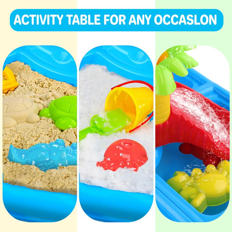 deAO Sand Water Table Toy Sensory Table 4 in 1 Outdoor Sand and Water Play Table Summer Beach Toys Table Activity Sand Water Toys Backyard Outdoor Toys