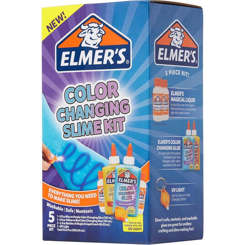 Elmer's Color Changing Slime Kit | Slime Supplies Include Elmer's Color Changing Glue, Elmer's Magical Liquid Slime Activator, UV Light, 5 Piece Kit, Blue Purple + Yellow Red