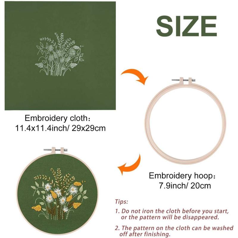 2 Sets Full Range Embroidery Starter Kit with Pattern and Instructions Cross Stitch Kit Includes 2 count Embroidery Clothes with Floral Pattern, 1 count Plastic Embroidery Hoops, 1 count Scissor