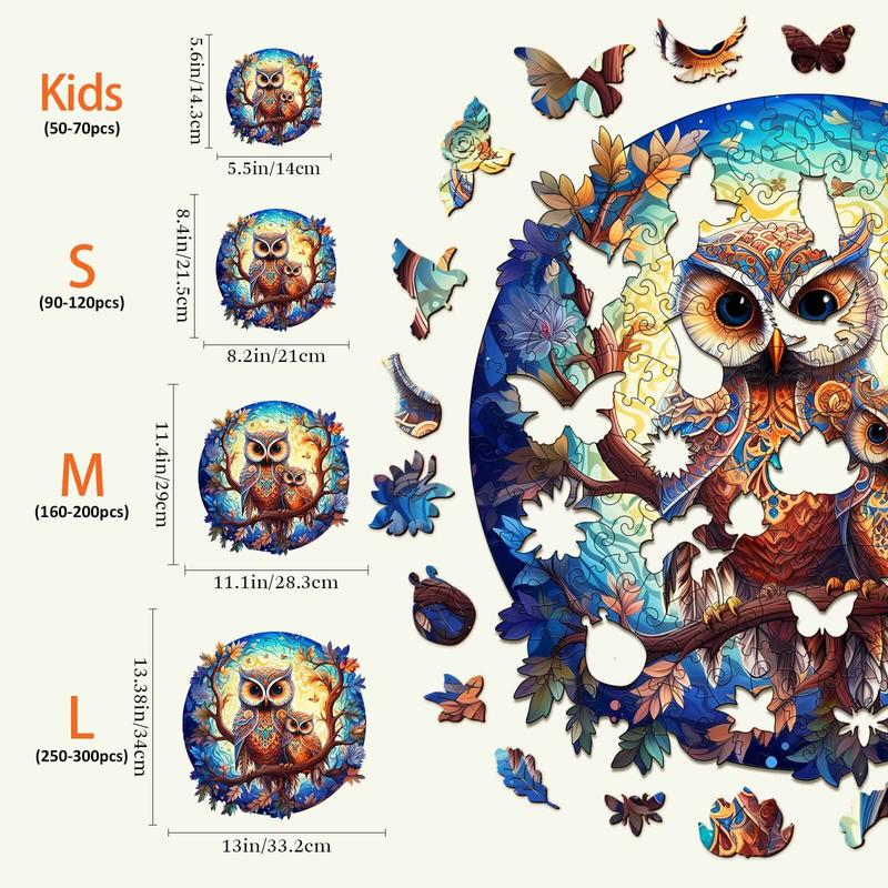 Owl Family-2 Wooden Jigsaw Puzzle for Kids and Adults - Educational Toy