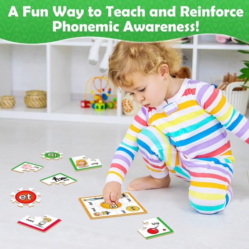 Torlam Phonics Puzzles Rhyming Games Phonics Games Flash Cards, Learn to Read Spelling Reading Sight Words, Short A E I O U Blends Site Words