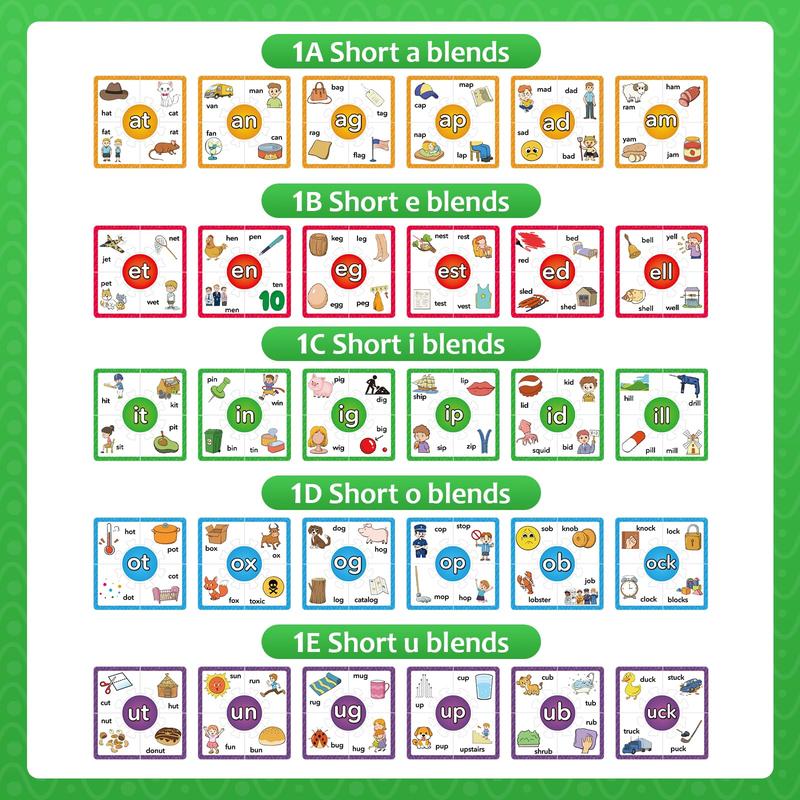 Torlam Phonics Puzzles Rhyming Games Phonics Games Flash Cards, Learn to Read Spelling Reading Sight Words, Short A E I O U Blends Site Words