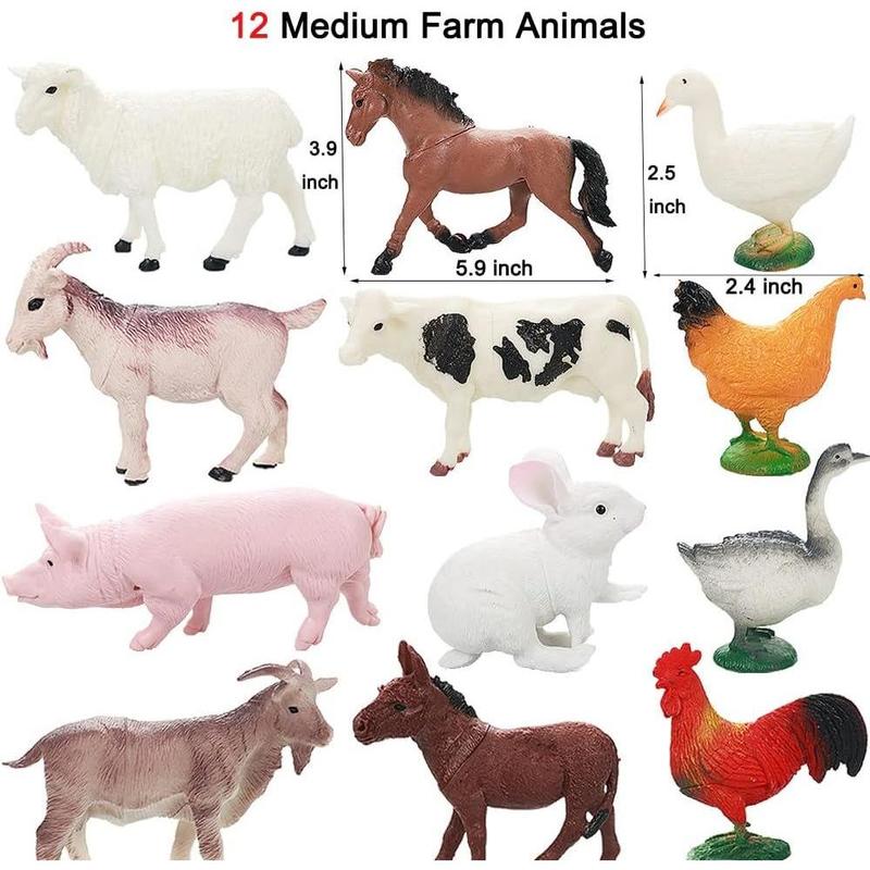 Realistic Farm Animal Figures Toys, 44 Pcs Plastic Farm Figurines Playset Includes Fences Mini Farm Animal Cake Topper Learning Toy Set for   s & Toddlers