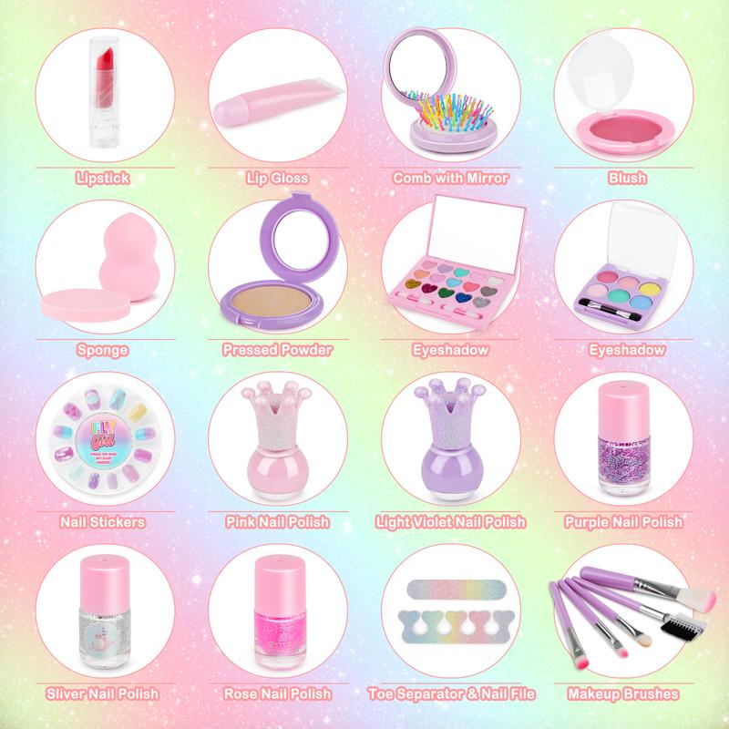 Pretend Play Makeup Kit,Washable Makeup Kit with Unicorn Bag,Make Up Kit Christmas Birthday Gifts