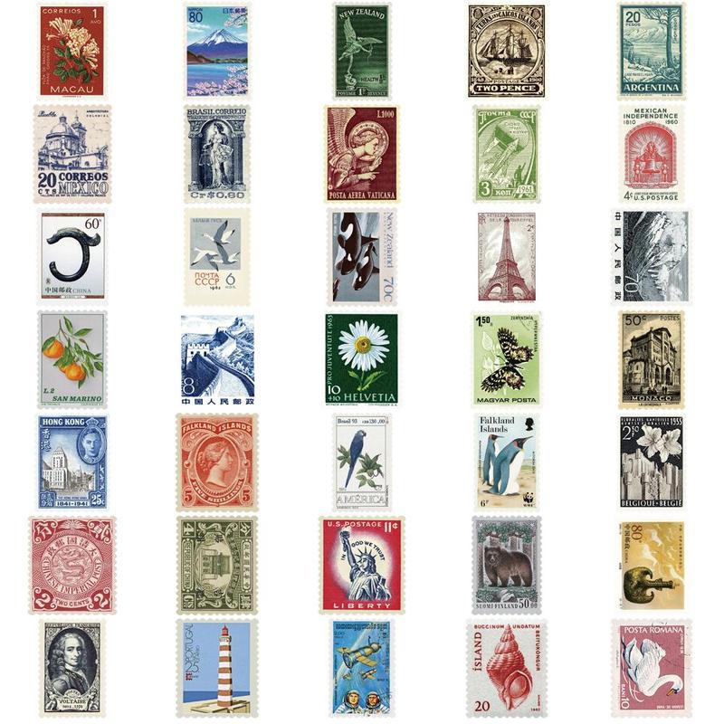 Vintage Postage Stamp Design Sticker, 64pcs set Retro Postage Stamp Sticker, DIY Decorative Sticker for Phone, Computer, Guitar, Bag, Water Cup