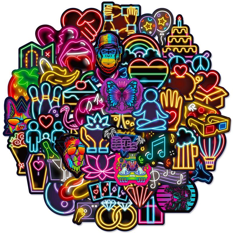 50pcs set Cartoon Neon Design Sticker, Creative Multi-purpose Stickers For DIY Craft, Decoration, Hand Account