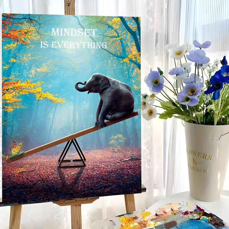 Elephant Pattern DIY Painting By Numbers Kit without Frame, DIY Paint by Numbers Kit for Beginner, Wall Art Decor for Home Living Room Bedroom