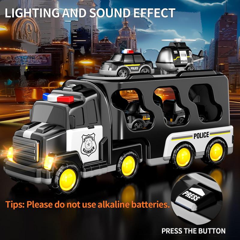 Kids toys Truck Toys for Toddler 3 4 5 6 Years Old Boys - 5-in-1 Friction Power Emergency Vehicle, Toy for Toddlers 1-3, Carrier Truck Toys for Kids 3-5, for Girl Age 3-9