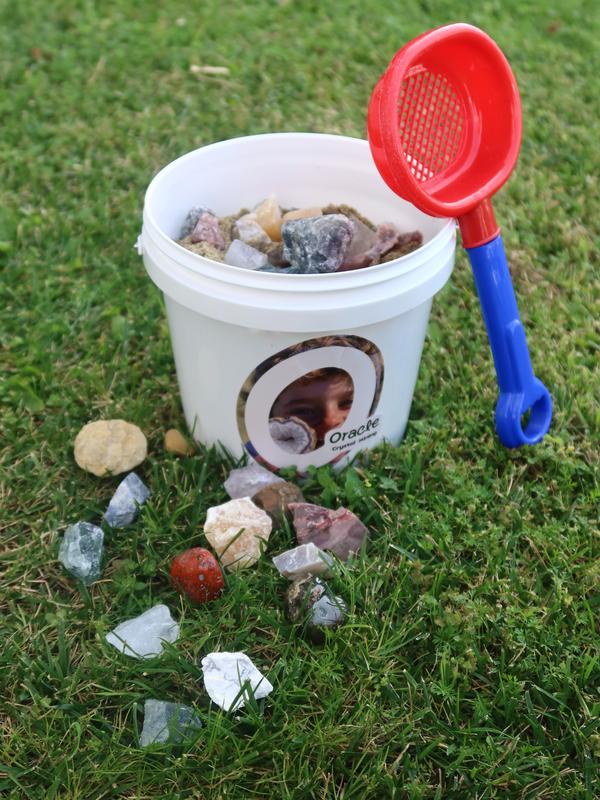 Mix Rock & Sand Exploration Bucket - Includes Raw Stones, Tumbled Stones, Play Sand - Ideal Gift Idea