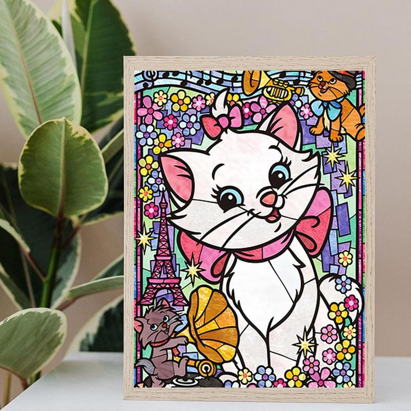 Marie Cat Pattern DIY Diamond Art Painting Without Frame, DIY 5D Full Round Diamond Arts Painting Kit, Wall Art Decor For Home Living Room Bedroom