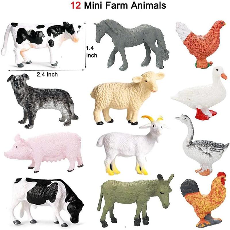 Realistic Farm Animal Figures Toys, 44 Pcs Plastic Farm Figurines Playset Includes Fences Mini Farm Animal Cake Topper Learning Toy Set for   s & Toddlers