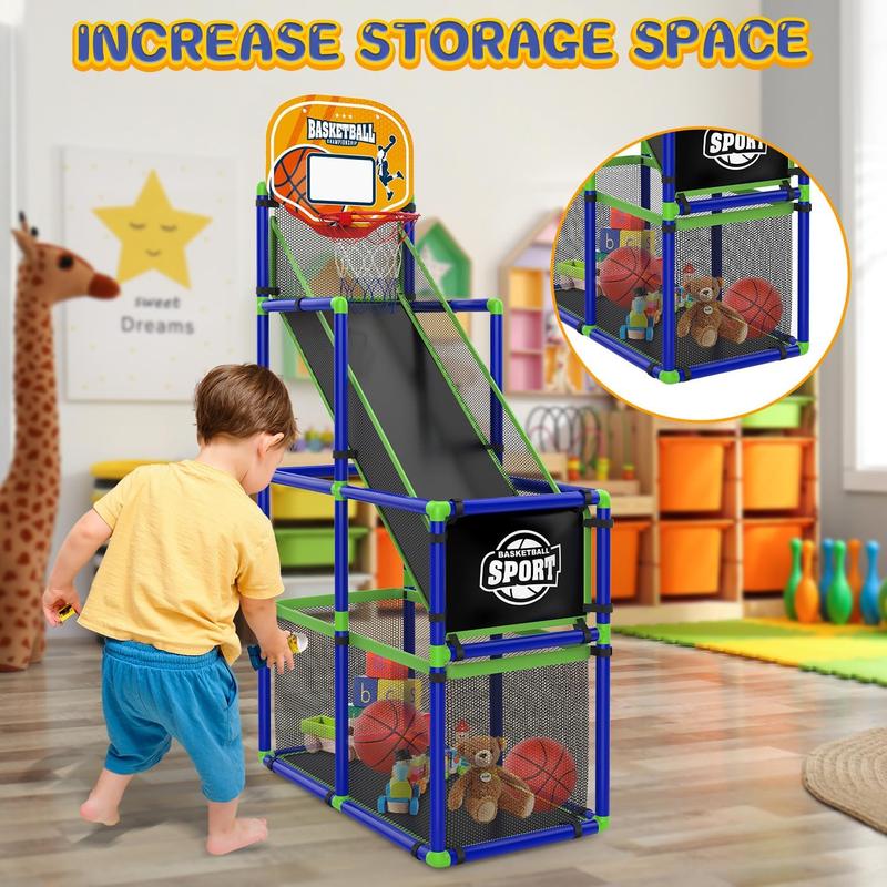 Toddler Arcade Basketball Hoop Game Indoor, Ajustable Height Indoor Basketball Hoop with Storage Design for Kids,Perfect Sports & Outdoor Play Toys for Kids Age 3-4 5-4 4-8