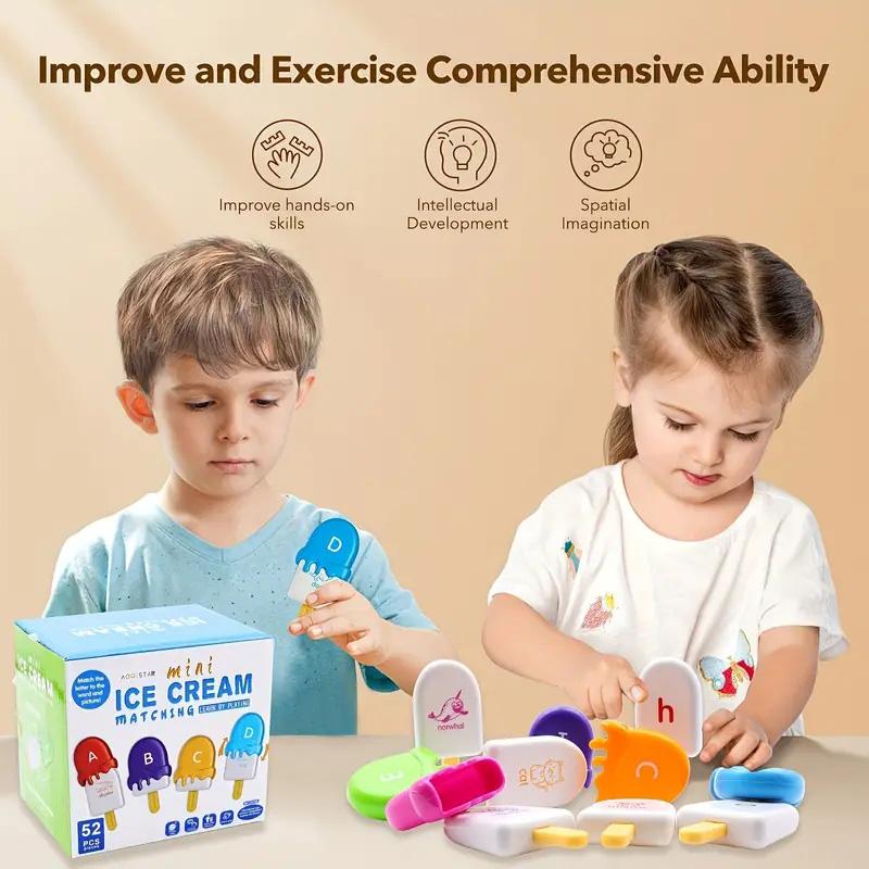 USATDD Preschool Ice Cream Learning Activity - Color Classification, Stacking Toys, Animal and Letter Matching, 3-5 Year Old Boys and Girls ABC Game