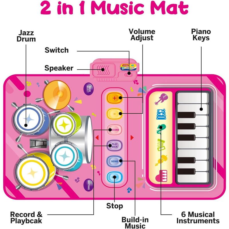 1 Year Old Girl Gifts, Piano Mat Kids Toys for 1 Year Old Girl, 2 in 1  Music Mat with Keyboard & Drum, Early Educational Musical Toys First Birthday Christmas Gifts