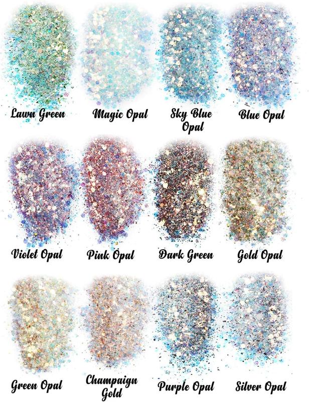 Opal Chunky Glitter for Resin, 12 * 10g Craft Powder for Tumblers Slime, Iridescent Chameleon Glitter Sequins Festival Decor(Each 0.35oz) - LET'S RESIN