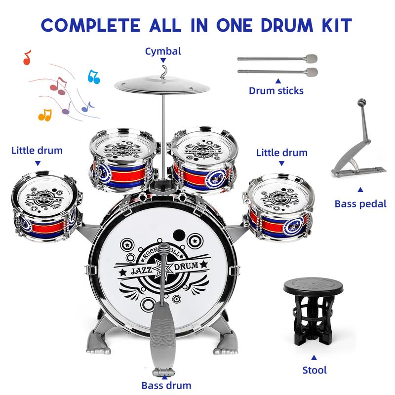 M SANMERSEN Upgraded Kids Drum Set for Toddlers 1-3, Star Light up Drum Set for Kids 3-5, Musical Jazz Drum Toys for Boys Girls 2-5 4-6 5-7 (All Plastic)