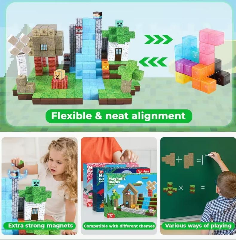 Magnetic Blocks-100PCS Magnetic Building Blocks Magnetic Tiles Stacking, Build Mine Magnet World Set, STEM Montessori Sensory Toys magnet blocks,Safe Creativity Toddler Kids Toys, Preschool STEM Learning Toys for 3+ Year Old Boys and Girls,Christmas Gifts