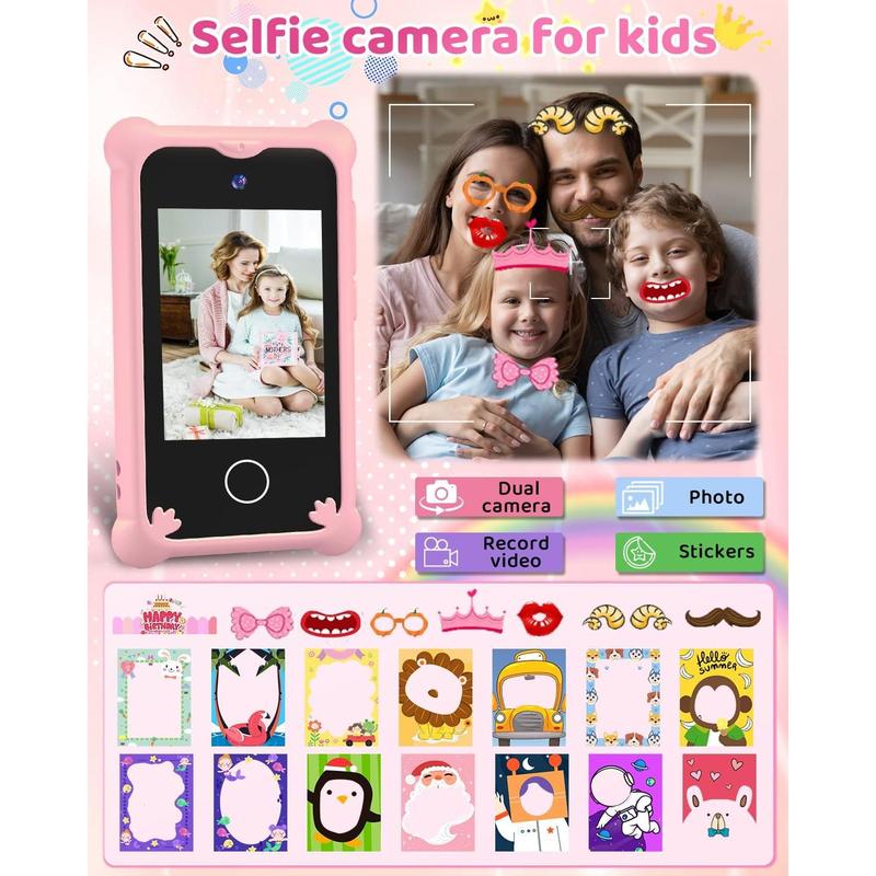 Upgrade Kids Phone Toys for 3 4 5 6 Year Old Girls and Boys, Toddler Emulated Touchscreen Smartphone with No Calls, No Internet, Christmas Birthday Gifts for Kids Ages 3-8 (Pink)