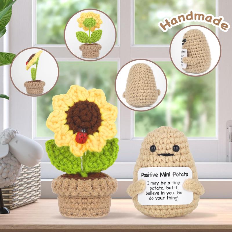 Knitted emotional support, 2pc giftbox ，Birthday Gifts for Women Mom Best Friend ，Valentine's Day Gift Table Decor Handmade Emotional Support(Potato & Sunflower) wedding box knitted party favors desktop decoration basket