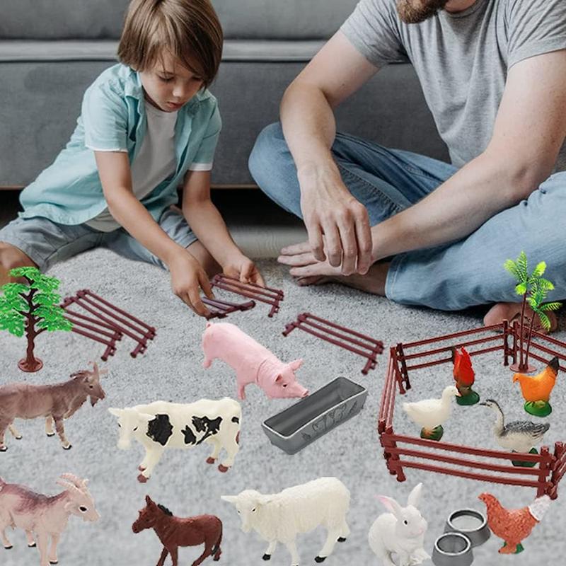 Realistic Farm Animal Figures Toys, 44 Pcs Plastic Farm Figurines Playset Includes Fences Mini Farm Animal Cake Topper Learning Toy Set for   s & Toddlers