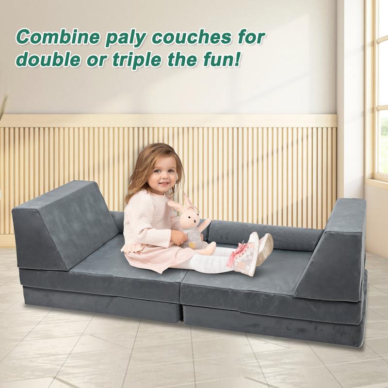 MOPHOTO Kids Couch Play Set, Modular Kids Sofa Couch Fold Out Couch Playhouse Play Set for Toddlers, Creative Couch Kids Foam Play Couch Indoor