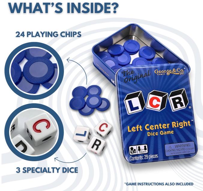 Left Center Right Dice Game - Blue Tin