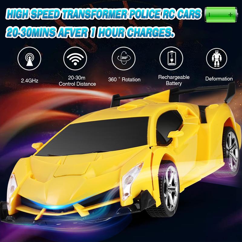 Transform Remote Control Car Robot Toy, 2.4Ghz 1:18 Scale Remote Control Car Transforming Vehicle Robot One-Button Deformation 360° Rotation rc car