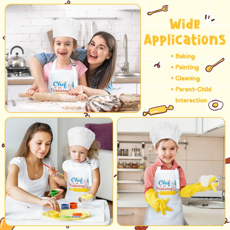 Kid Apron and Chef Hat Set - R HORSE 2Pcs Adjustable Children White Kitchen Apron Dress up Role Play Chef Toy Kid Funny Cooking Gift Birthday Gift for Kids Cooking Baking Painting and Training