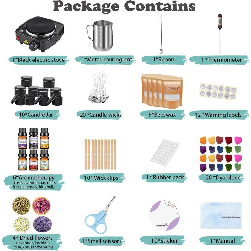 Complete Candle Making Kit with Wax Melter, Making Supplies,DIY Arts&Crafts Gift for ,Beginners,Adults,Including 500w  Stove,Wicks,Rich Scents,Dyes,Melting Pot,Candle tins