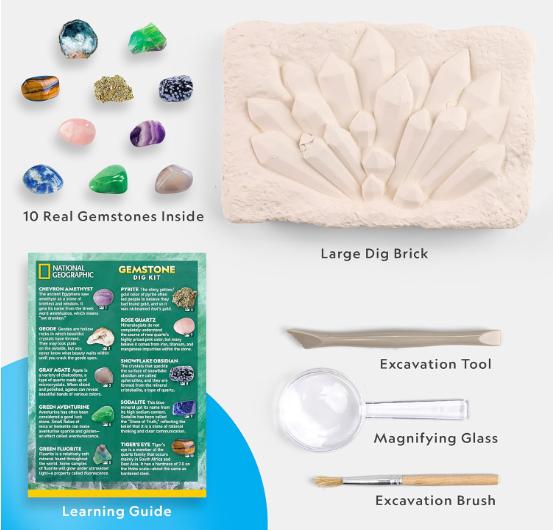 NATIONAL GEOGRAPHIC Gemstone Dig Kit – Dig Up 10 Gemstones and Crystals