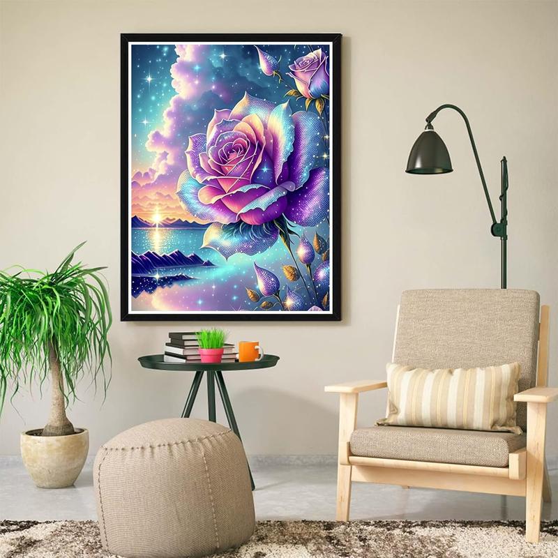 DIY Rose Diamond Painting Kits for Adults - Sunset 5D Diamond Art Kits, Full Drill Diamond Painting Kits, Gem Arts and Crafts for Beginner Home Wall Decor 12X16in