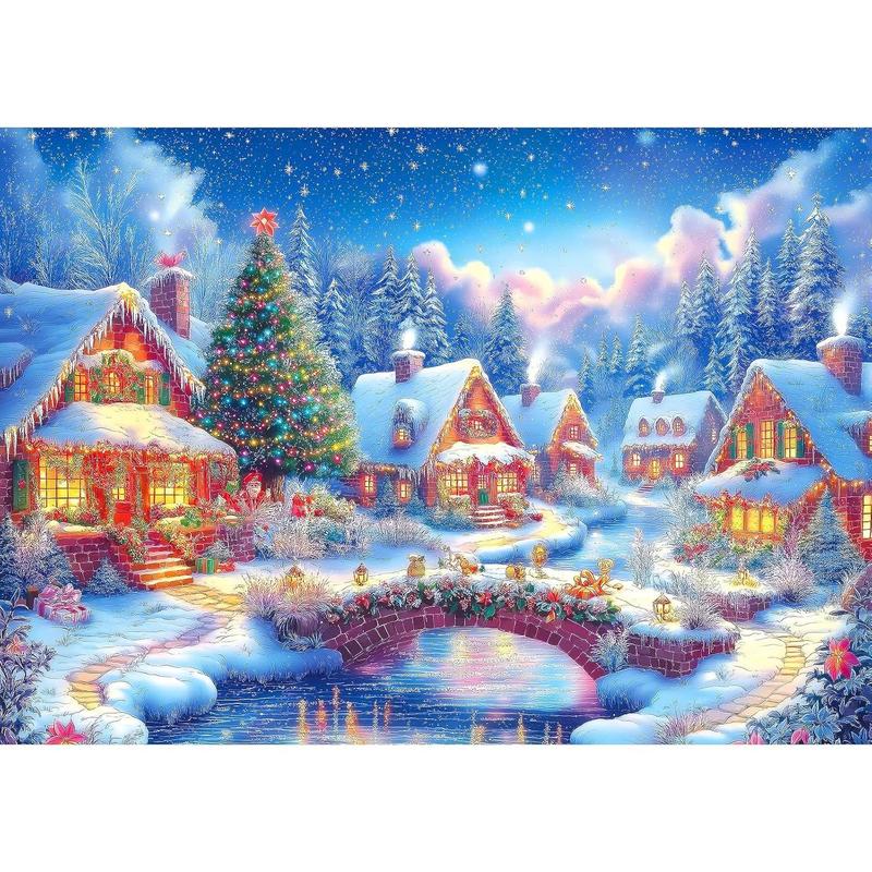 Christmas Puzzles for Adults 1000 Pieces Winter Train Town Jigsaw Puzzles for Adult Puzzles 1000 Pieces with Letters on Back Challenging Holiday Family Puzzle Gifts for Women Men Seniors