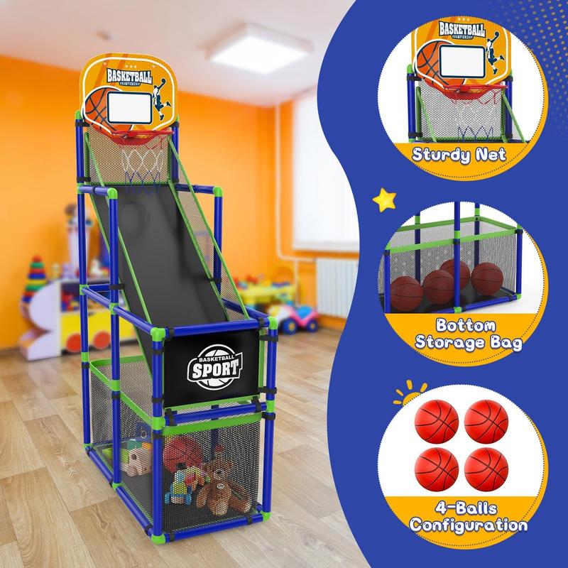 Toddler Arcade Basketball Hoop Game Indoor, Ajustable Height Indoor Basketball Hoop with Storage Design for Kids,Perfect Sports & Outdoor Play Toys for Kids Age 3-4 5-4 4-8