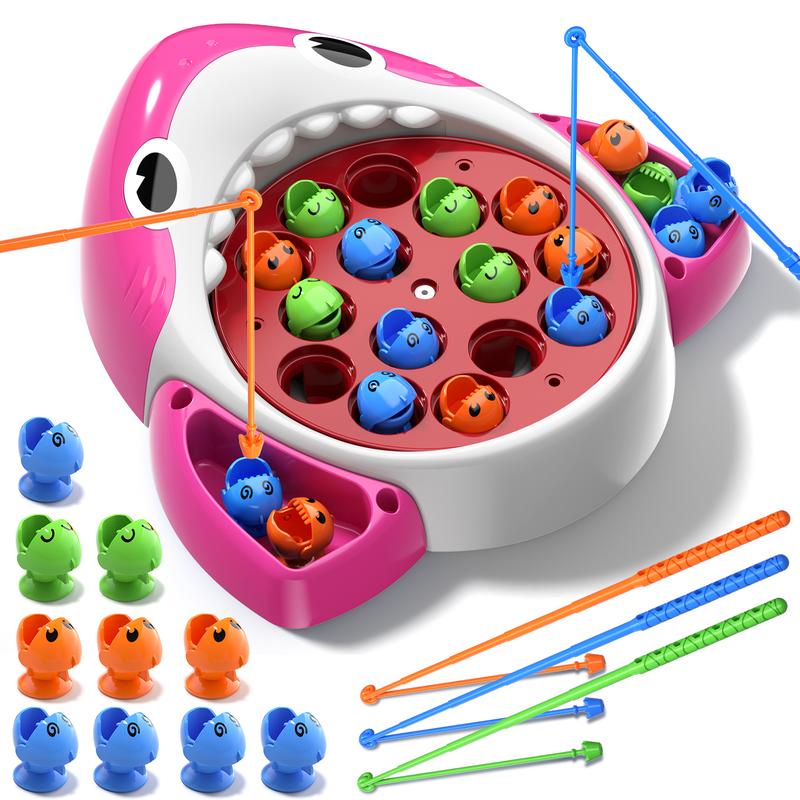 Fishing Games, 24 PCS Magnetic Fishing Game, Travel Party Rotating Board Toys with Sound, Christmas Birthday Gift