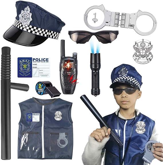 11PCS Police Toy Set,Police Baton, American Badge,Boy's Toy Handcuffs for Kids Cosplay, Scene play,Pretend Play,Halloween,Birthdays Gifts