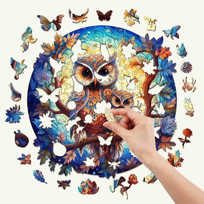 Owl Family-2 Wooden Jigsaw Puzzle for Kids and Adults - Educational Toy