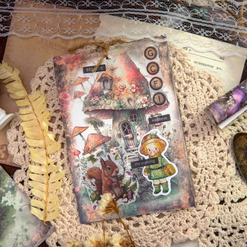 Vintage Fairy & Mushroom Pattern Material Paper, 30pcs bag Scrapbooking & Journal Making Paper, DIY Decorative Paper for Diary Note Handbook