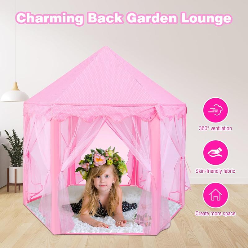 Christmas gift Princess Tent with LED Star Lights - Kids Castle Play Tent for Girls, 55.5