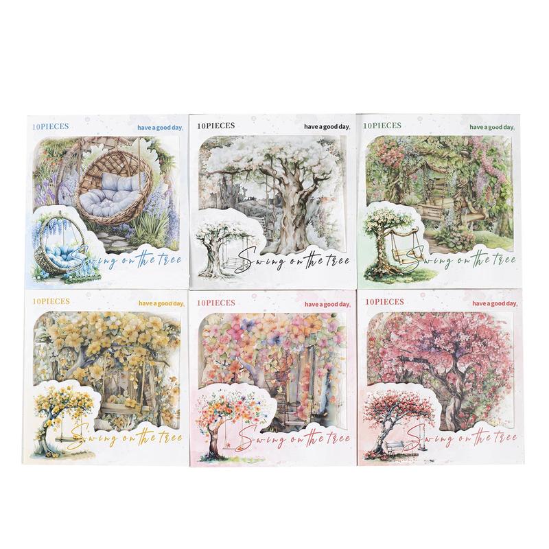 Tree Swing Pattern Sticker, 10pcs pack Scrapbooking & Stamping Sticker, DIY Decorative Sticker for Stationery Computer Water Bottle