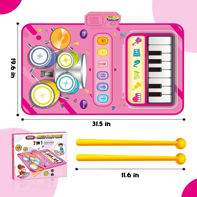 1 Year Old Girl Gifts, Piano Mat Kids Toys for 1 Year Old Girl, 2 in 1  Music Mat with Keyboard & Drum, Early Educational Musical Toys First Birthday Christmas Gifts