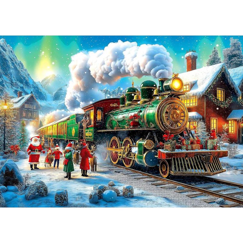 Christmas Puzzles for Adults 1000 Pieces Winter Train Town Jigsaw Puzzles for Adult Puzzles 1000 Pieces with Letters on Back Challenging Holiday Family Puzzle Gifts for Women Men Seniors