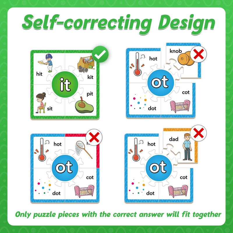 Torlam Phonics Puzzles Rhyming Games Phonics Games Flash Cards, Learn to Read Spelling Reading Sight Words, Short A E I O U Blends Site Words