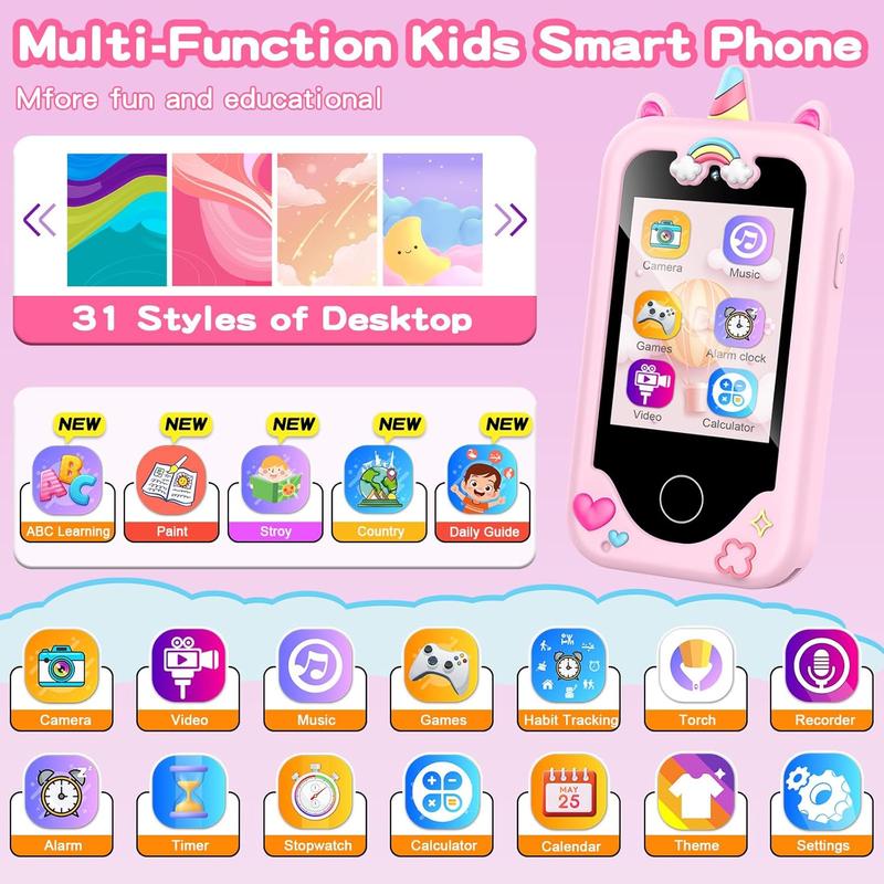 Christmas gift Kids Smart Phone for Girls: Fun Learning Play Toy with Dual Camera, Games, & Music Player | Ideal Birthday Gift for Ages 3-10